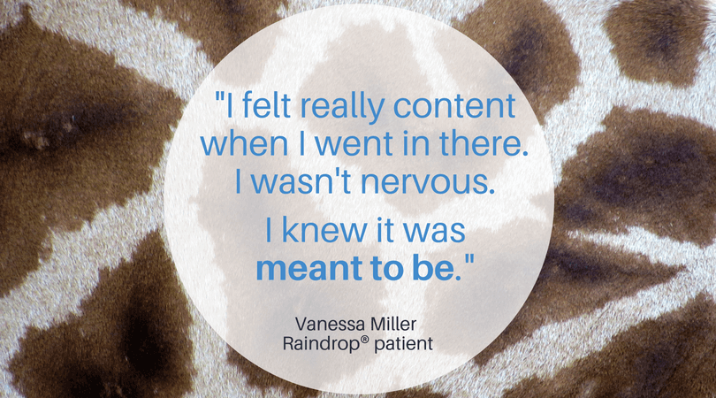 I felt really content when I went in there. I wasn't nervous. I knew it was meant to be. quote by Vanessa Miller - sits on top of giraffe print