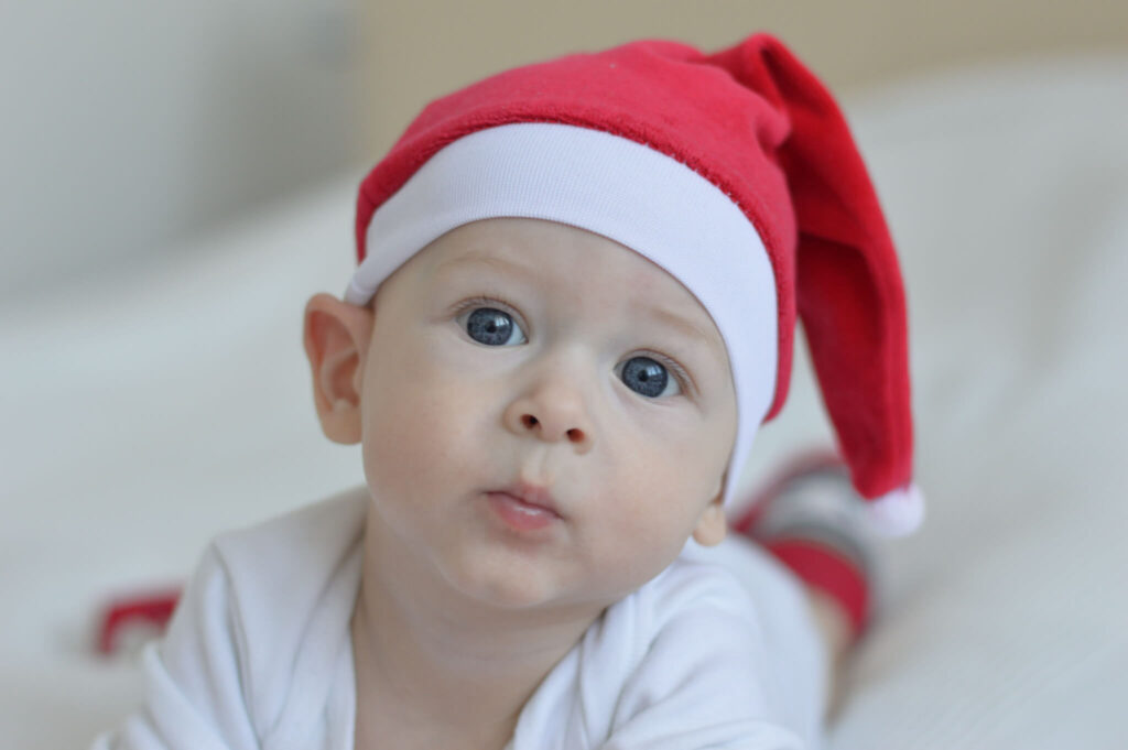 Baby wearing santa hat